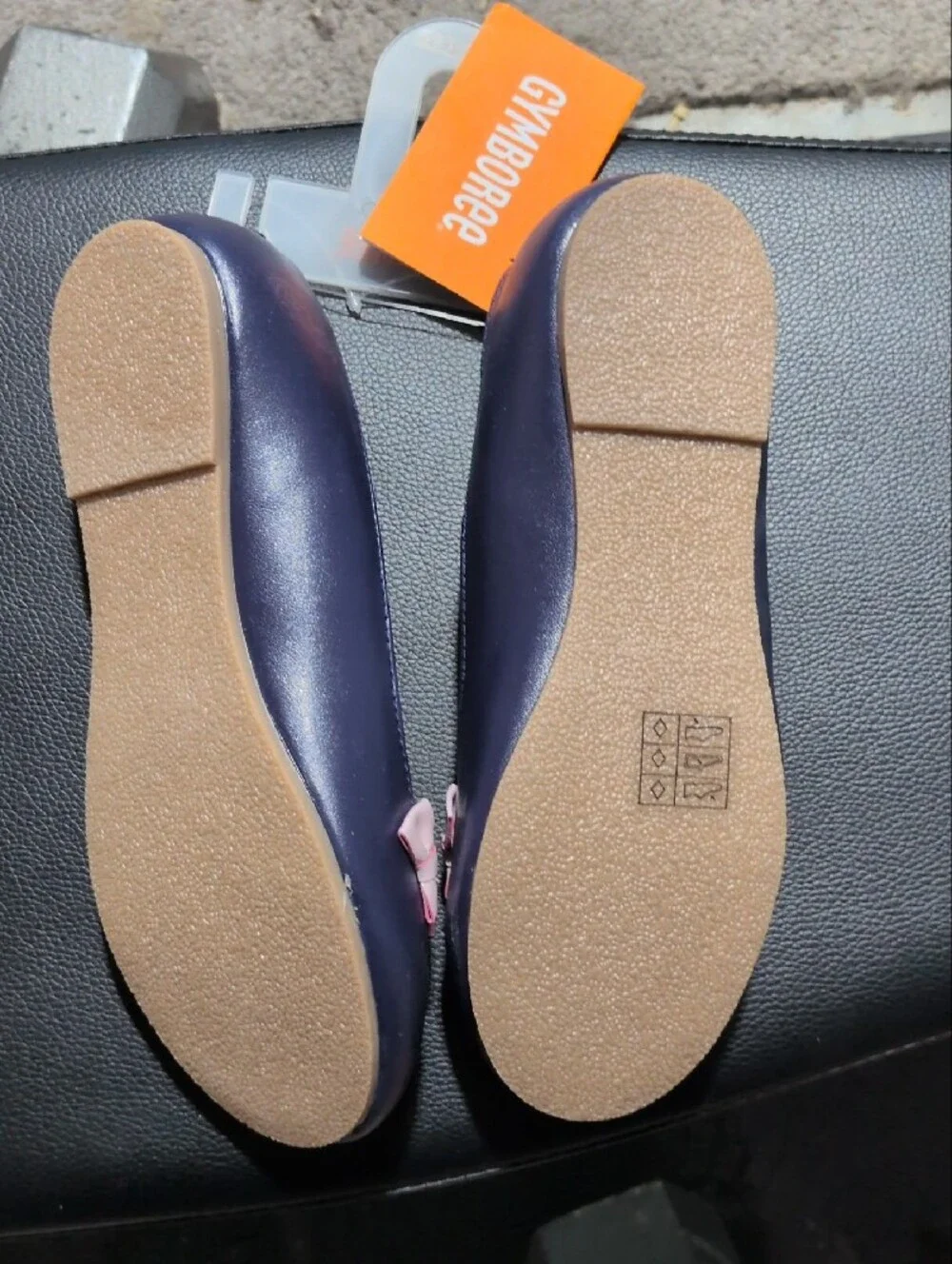 Gymboree Navy Ballet Flats with Pink White and Green Bows